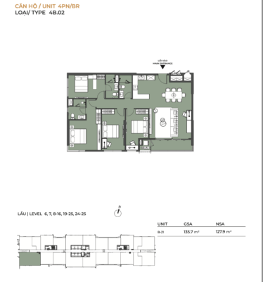 4 BEDROOM APARTMENT LUMIERE MIDTOWN THE GLOBAL CITY DISTRICT 2 10 4 bedroom 135m2 apartment layout design Lumiere midtown district 2