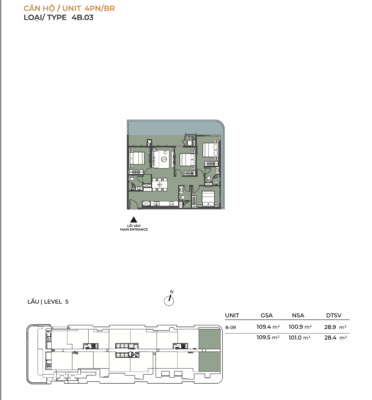 4 BEDROOM APARTMENT LUMIERE MIDTOWN THE GLOBAL CITY DISTRICT 2 9 4 bedroom 109m2 luminaire midtown district 2 layout design