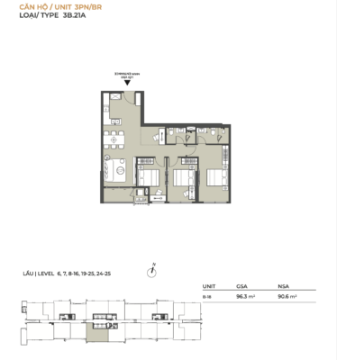 3 BEDROOM APARTMENT LUMIERE MIDTOWN THE GLOBAL CITY DISTRICT 2 9 3 bedroom apartment layout design between 96m2 in Lumiere midtown global city